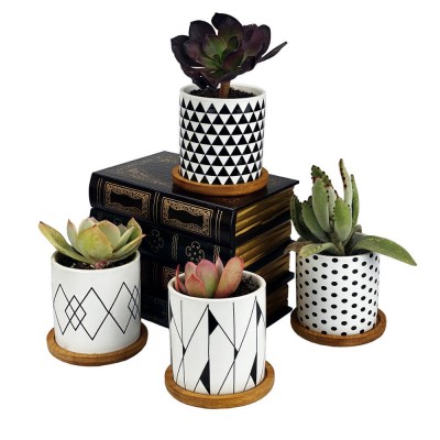 Simple Straight Black And White Geometric Figure Modern Garden Ceramic Decoration Flower Pots Nordic